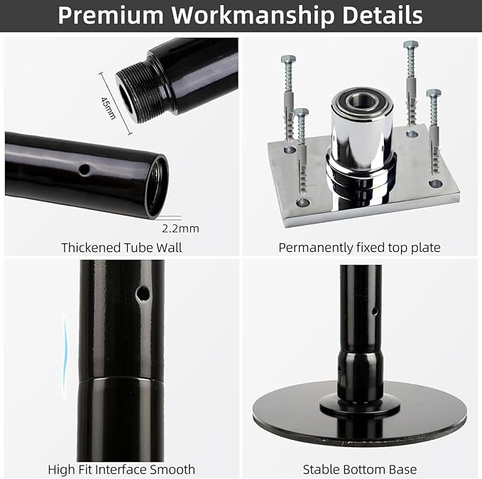 PRIOR FITNESS Permanent Fixed Dance Pole Kit, Professional 45mm Spinning & Static Dancing Pole Heavy-Duty Steel Pole Dance for Home, Adjustable Height Excellent for Home Exercise Studio Club Gym
