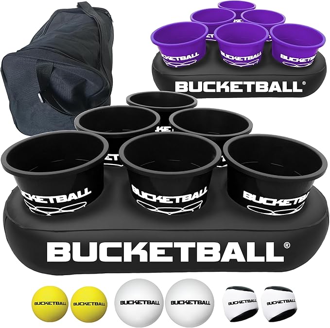 BucketBall | Team Color Edition | Party Pack (Black/Purple): Original Yard Pong Game: Best Camping, Beach, Lawn, Outdoor, Family, Adult, Tailgate, Jumbo, Giant Game