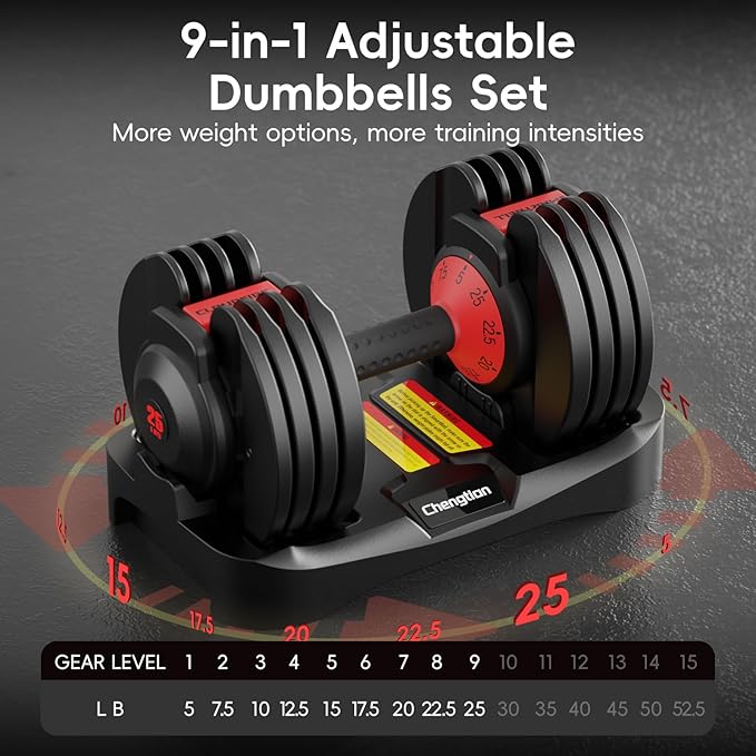 Upgraded Adjustable Dumbbells Set 52.5 lbs/25 lbs, 15/9 Weights Dumbbell Set, Quick Adjustable Dumbbells For Men Women Home Gym with Anti-Slip Handle, Safe and No Falling