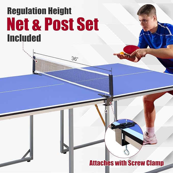 Ping Pong Table Foldable & Portable Table Tennis Table Set for Indoor & Outdoor Games with Net, 2 Paddles and 3 Balls
