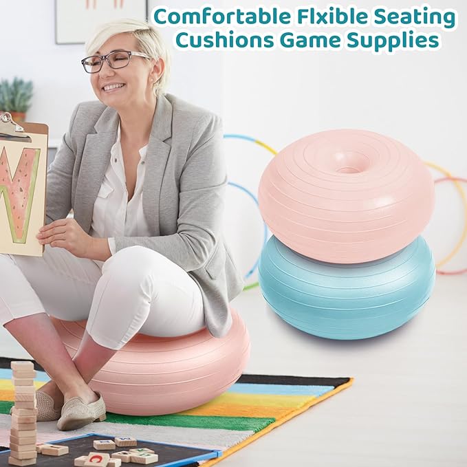 Lewtemi Flexible Seating for Classroom 20 Inch Inflatable Yoga Ball Chair Large Donut Exercise Ball Chair Cushion Seat with Inflator for Kid Student Sensory Balance Home Office