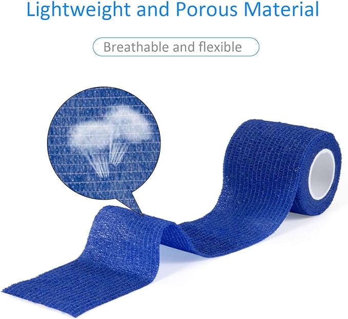 24 Pack Self Adherent Cohesive Wrap Bandages Non Woven Cohesive Bandage Elastic Self Adhesive Bandage Wrap Sports Athletic Tape First Aid Tape for Wrist Ankle Pet Vet Wrap Grip Cover 2 inch (Blue)