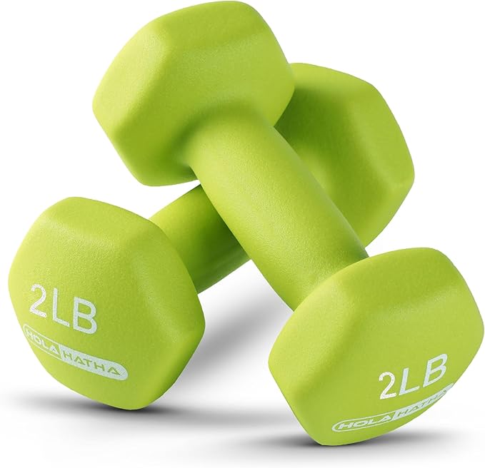 HolaHatha 2, 3, 5, 8, and 10 Pound Neoprene Dumbbell Free Hand Weight Set with Rack, Ideal for Home Exercises to Gain Tone and Definition, Pastel