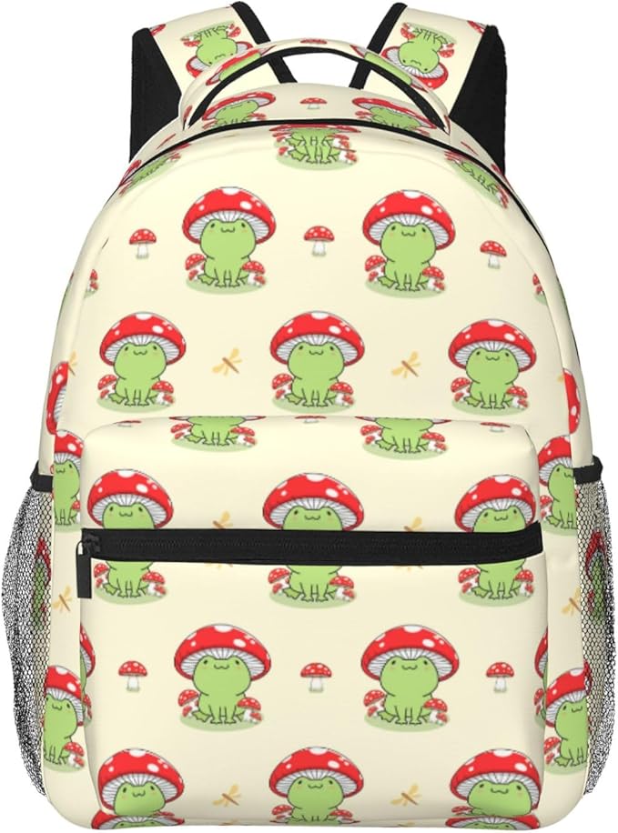 Kawaii Frog Print Backpack for Boys Girls Bookbags Lightweight Adjustable Elementary Middle High School Bags for Kids Children Teenagers Travel Daypack Laptop Hiking Backpacks
