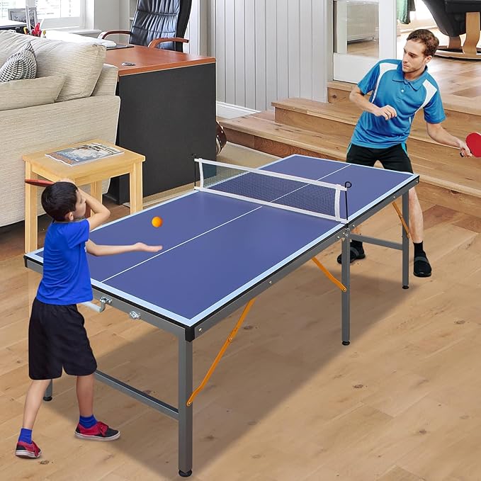 Ping Pong Table Foldable & Portable Table Tennis Table Set for Indoor & Outdoor Games with Net, 2 Paddles and 3 Balls