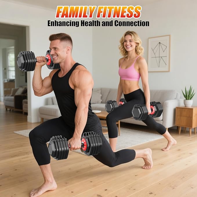 25/52.5/55LBS Adjustable Dumbbells Set with Anti-Slip Handle, Fast Adjust Weight Dumbbells Set with Dual Safety Locking System, Versatile Weights Set for Women & Men Full Body Workout Fitness, Compact Size Space Saving for home gym