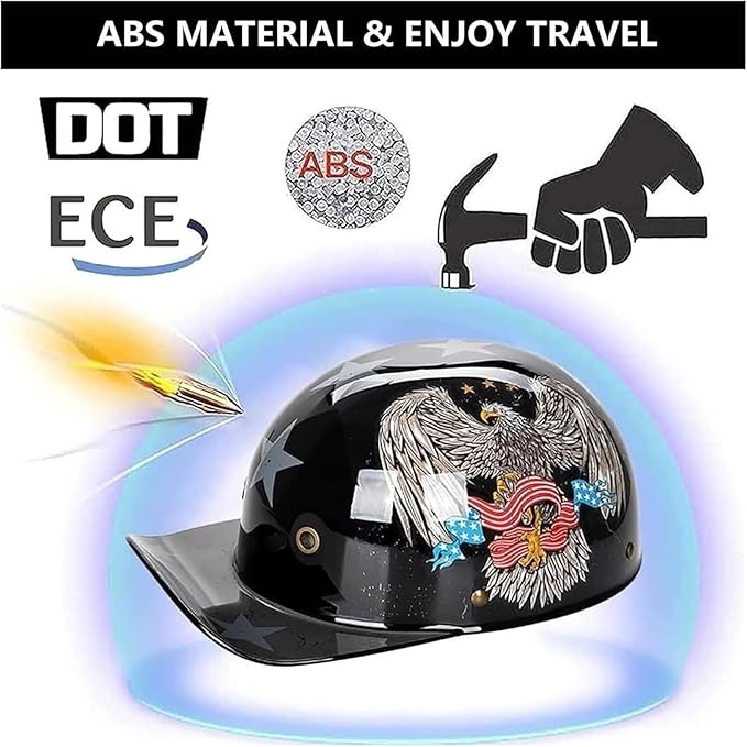 Vintage Baseball Cap Open Face Motorcycle Helmet - DOT Approve,GermanStyle Half Helmet for Adults, Ideal for Cruiser, Scooter & Moped, Unisex Design