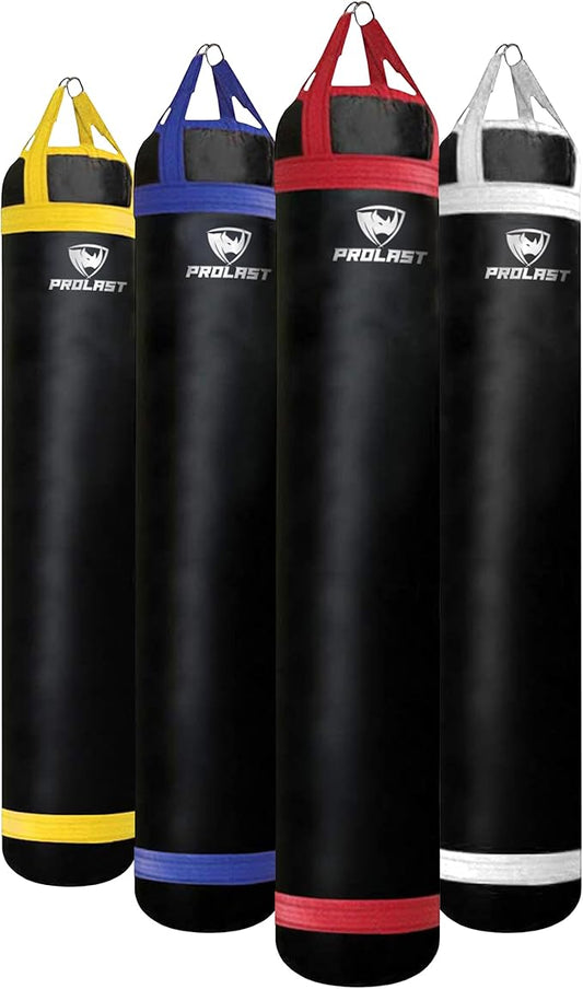 PROLAST Heavy Punching Kicking Bag for Adults, Boxing, MMA, Martial Arts, Muay Thai, Strength Training Equipment, Filled, 6ft, 150 lbs, Colored Trim Strap, Rhino Logo