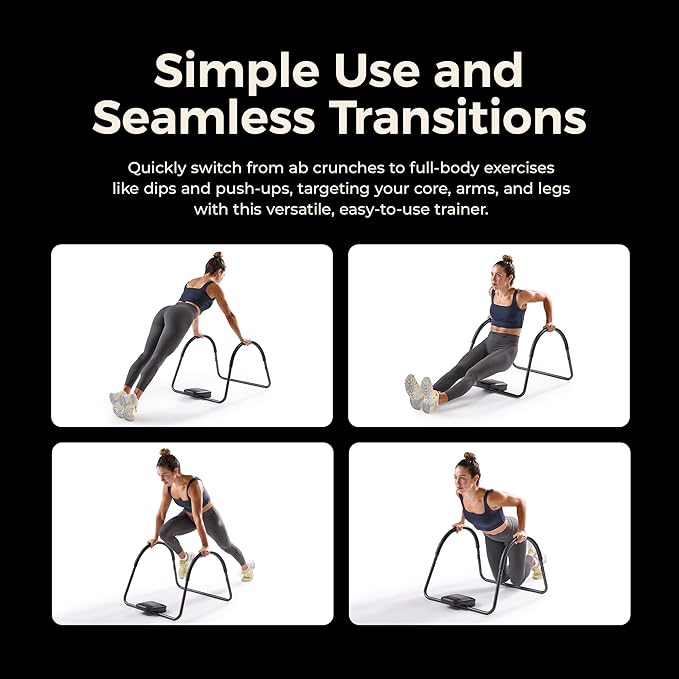 Sunny Health & Fitness Waist Trainer Ab Roller with Elbow Support, Training Wheels, Foldable for Home Gym, Abdominal Exercises, Core Strength, Glute Trainer, Crunch Workouts with Optional Dip Station