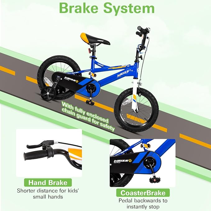 WEIZE Kids Bike, 14 16 20Inch Children Bicycle for Boys Girls Ages 3-12 Years Old, Rider Height 35-62 Inch, Coaster Brake, Multiple Color Options