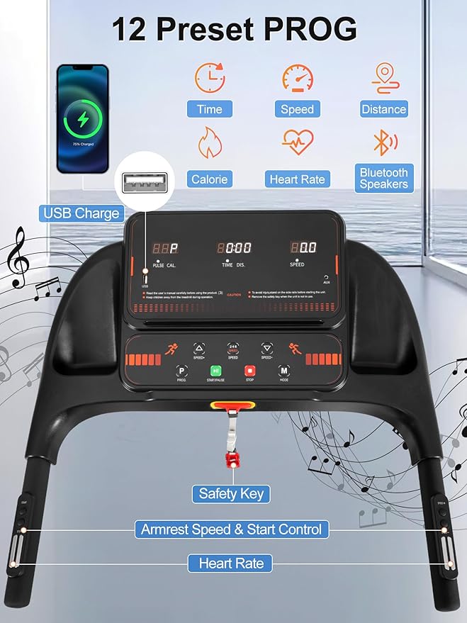 Merax Treadmill with Incline, 3.0HP Foldable Treadmills for Home with 15% Incline,7.5MPH 300 LBS Capacity Home Exercise Equipment Treadmills with Bluetooth and Heart Rate Sensors