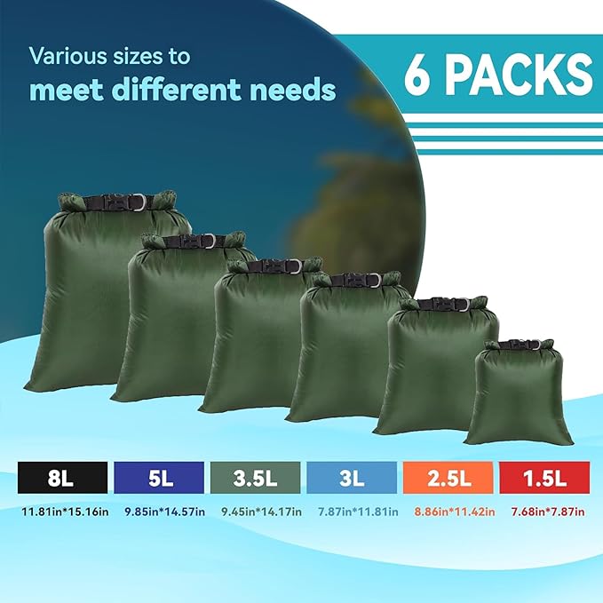 6PCS Dry Bags Waterproof, Lightweight Dry Bags for Kayaking Waterproof,Outdoor Waterproof Bag for Kayaking Hiking Boating Camping