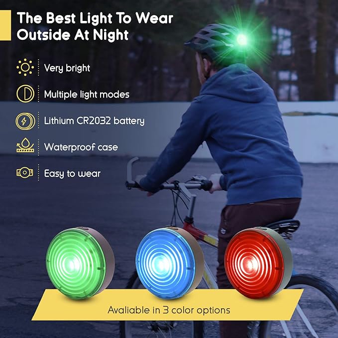 Everbeam E100 LED Safety Lights for Walking at Night - Waterproof Bike LED Light Excellent for Runners, Cycling, Dog Walking, Kayaking-Bright Clip On LED Light, Many Straps for Wearing - 2 Pack, Green