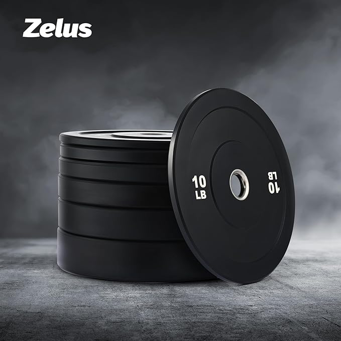 ZELUS Weight Plate Set(190LB), High Bounce Bumper Plates Set with 2-inch Hole. Ideal for Weightlifting and Strength Training in Home & Gym