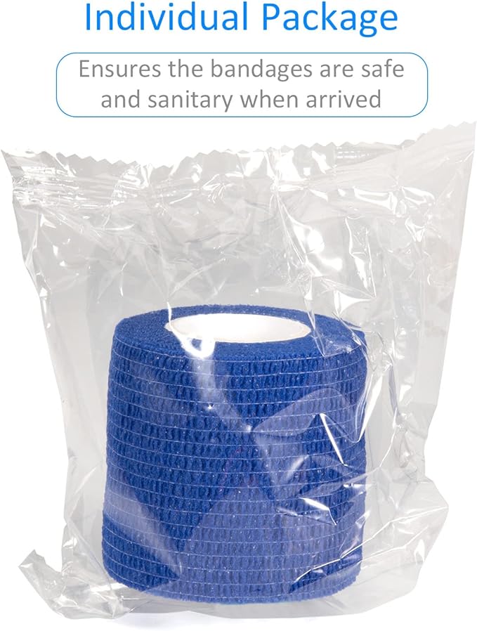 24 Pack Self Adherent Cohesive Wrap Bandages Non Woven Cohesive Bandage Elastic Self Adhesive Bandage Wrap Sports Athletic Tape First Aid Tape for Wrist Ankle Pet Vet Wrap Grip Cover 2 inch (Blue)