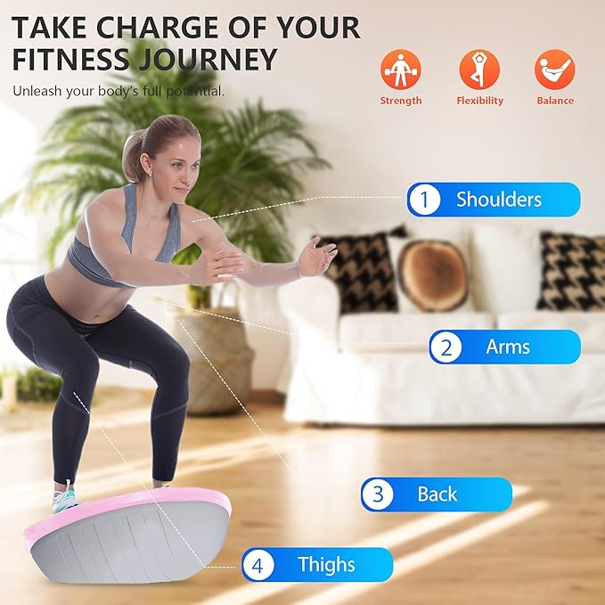 ZPZ Half Balance Ball Trainer, Compact Portable Inflatable Exercise Yoga Stability Ball with App-Based Balance Game, Pilates Resistance Bands, Foot Pump, Non-Slip Base for for Full-Body Workouts, Home Gym & Easy Storage (18.3 Inch Pink)