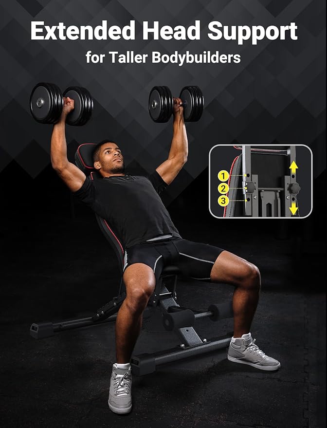 YOLEO 880LB Adjustable Weight Bench for Bench Press, MAX Foldable Weight Bench with Bench Press Stand/Extended Head for Home Gym/Full Body Workout 90 Degree Workout Bench User 6'56''(Max Version)