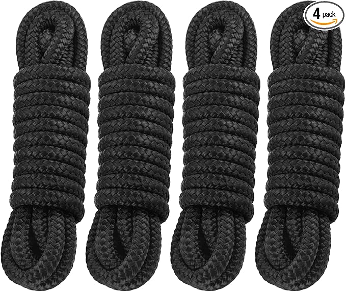 Premium Marine-Grade Dock Lines/Fender Lines - 4 Pack 3/8" x 10' Double Braided Nylon Boat Ropes with 12" Security Loops | Heavy-Duty Docking, Mooring & Bumper Rope Solution