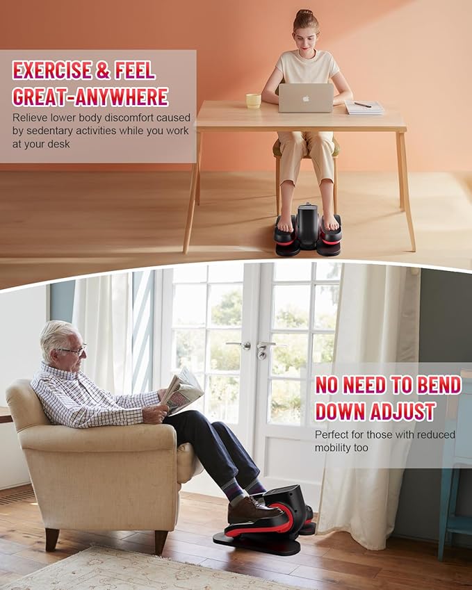 Under Desk Elliptical Machine, Ellipse Leg Exerciser Electric as Seen on TV for Seniors with Remote Control & 10 Adjustable Speeds,Quiet & Portable Mini Seated Pedal Exerciser