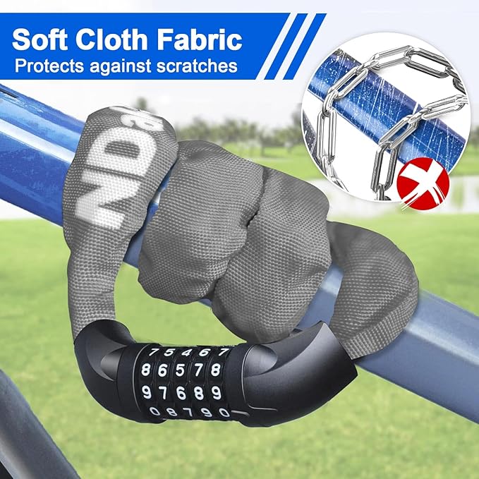 NDakter Bike Chain Lock, 5 Digit Combination Heavy Duty Anti Theft Bicycle Chain Lock,2.62/3.2/4.27/5/6Ft Long Security Resettable Bike Locks for Bike, Bicycle, Scooter, Door, Gate, Fence-4/6mm Thick