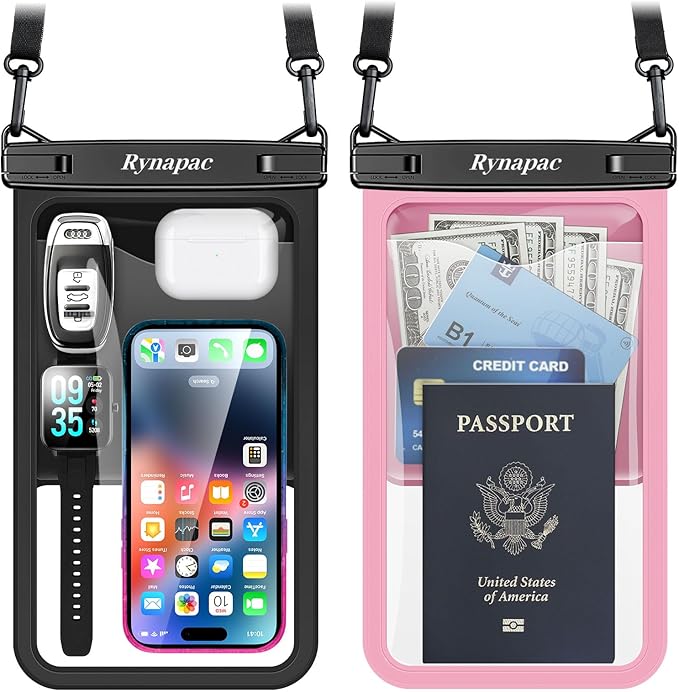 2 Pack Waterproof Phone Pouch - 10in Waterproof Phone Case with Lanyard, IPX8 Cell Phone Dry Bag Beach Cruise Ship Essentials for iPhone 16 15 14 Pro Max, Galaxy S25 S24 Ultra