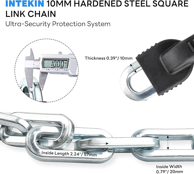 Heavy Duty Security Chain - Hardened Steel 4 ft x 3/8" Thick Square Bike Lock Chain for Bikes, Containers, Motorcycles, Trailers, ATV's