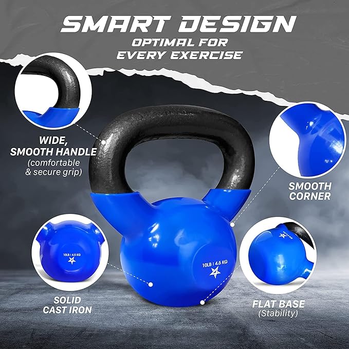 Yes4All Kettlebell, 5-100 LB Vinyl Coated Cast Iron Strength Training Kettlebells for Home Gym Exercises, Fitness, Full Body Workout Equipment, Push Ups, and Grip Strength