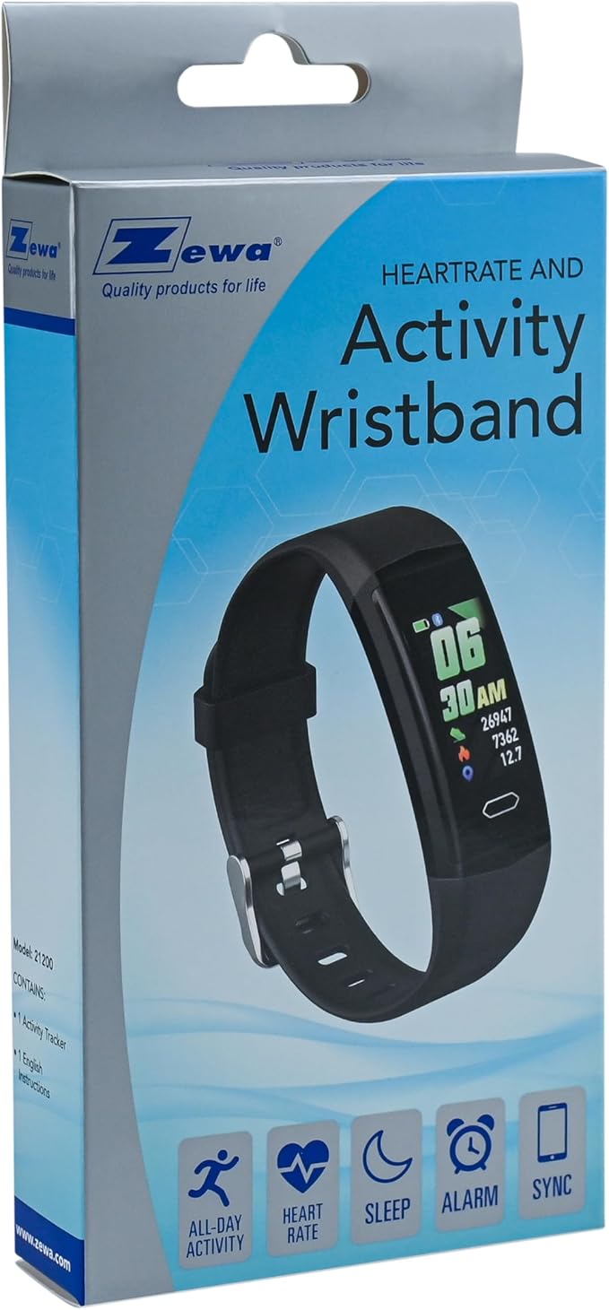 Zewa® Fitness Activity Tracker, Heart Rate Monitor, Free Pro App, Step Counter, Sleep Tracker, Remote Camera Support, Notifications & Alarms, Weather Data Display, Find Phone Feature