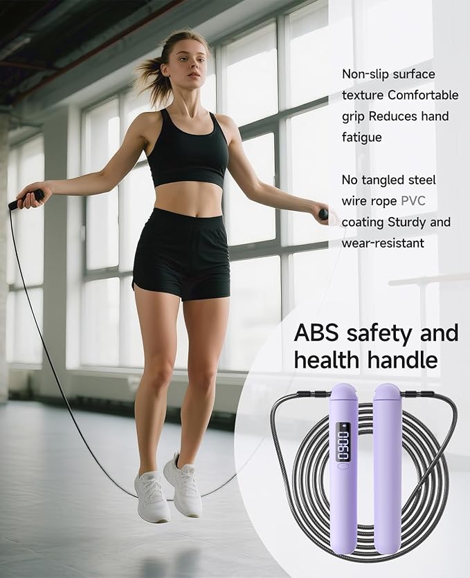 Smart Jump Rope – Customisable Calorie, Count and Time Settings Jump Ropes, Adjustable Steel Wire Skipping Rope with LED Display, for Men Women Fitness and Workout