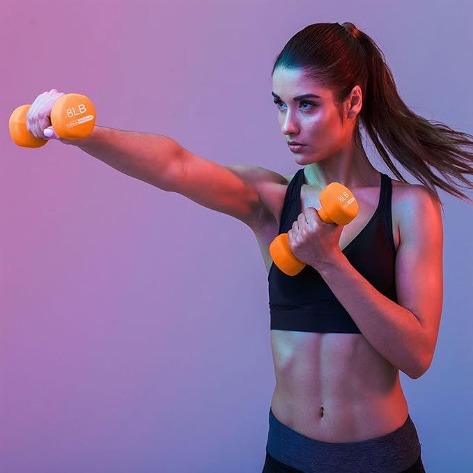 HolaHatha 2, 3, 5, 8, and 10 Pound Neoprene Dumbbell Free Hand Weight Set with Rack, Ideal for Home Exercises to Gain Tone and Definition, Pastel