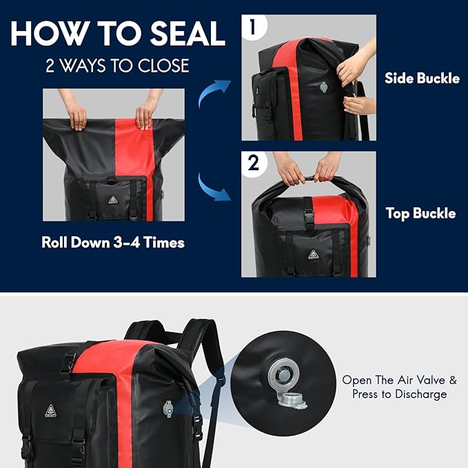 Haimont 100% Waterproof Roll-Top Backpack Heavy Duty Large Capacity IPX7 Dry Bag for Kayaking Rafting SUP Camping, 60/100L