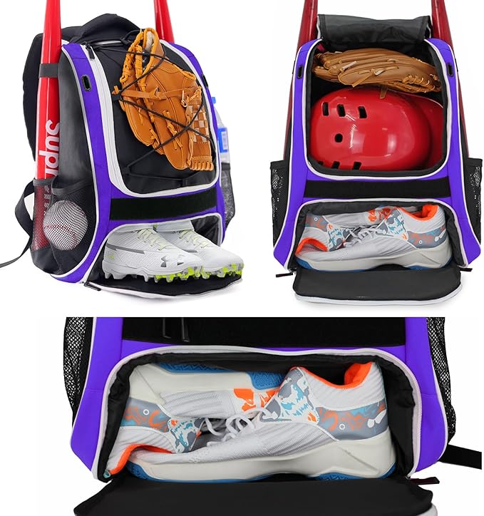 WOLT Youth Baseball Bag - Bat Backpack for Baseball, T-Ball & Softball Equipment & Gear, Bat & Glove Holder, Large Main Compartment for Helmet & accessories, Separate Shoes Compartment, Fence Hook