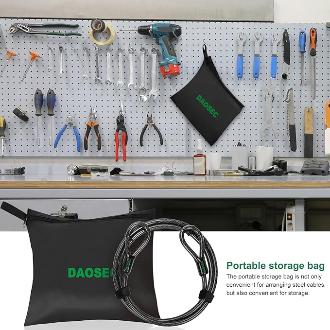 7 ft x 1/2" Heavy Duty Cut-Proof Security Cable | Flexible Vinyl-Coated Braided Steel with Looped Ends | Weatherproof Anti-Theft Locking Cable for Bikes, Gates, Kayaking & Outdoor Equipment