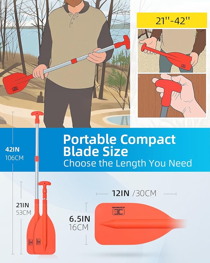 OCEANBROAD Telescoping Emergency Paddle 21''-42''(Assembling Required)/26''-54'' Aluminium Shaft for Kayaking Boating Canoeing River Tubing