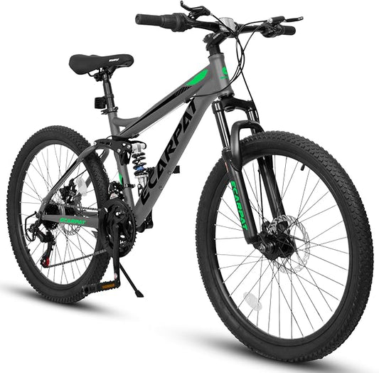Trail-Ready 24 Inch Mountain Bike, 21-Speed Drivetrain with Gear Indicator Lever, Durable High Carbon Steel Frame, Ideal for Off-Road Exploration