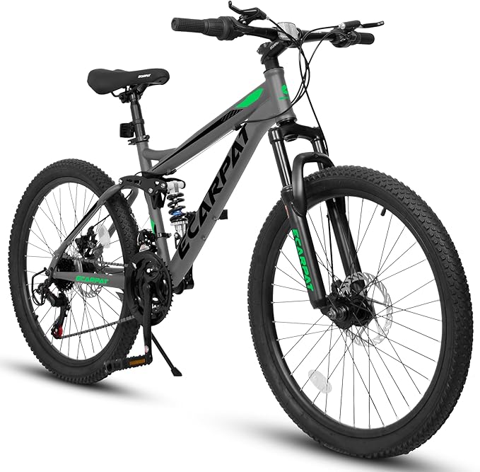 Trail-Ready 24 Inch Mountain Bike, 21-Speed Drivetrain with Gear Indicator Lever, Durable High Carbon Steel Frame, Ideal for Off-Road Exploration