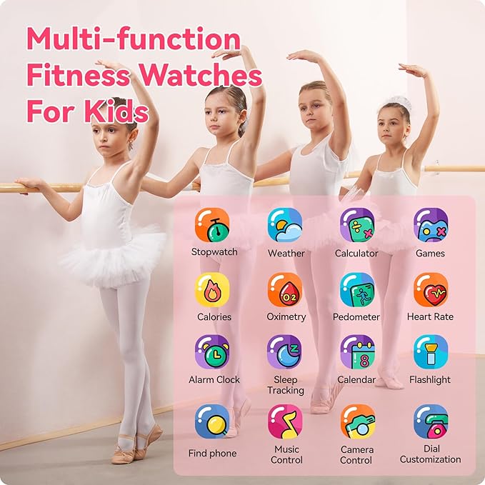 Smart Watch for Kids with Heart Rate Sleep Monitor, Games/Alarm/IP68 Waterproof Smart Watch for Boys Girls, Step Calorie Pedometer Activity Tracker, Kids Fitness Watch Birthday Gifts for Aged 4-16