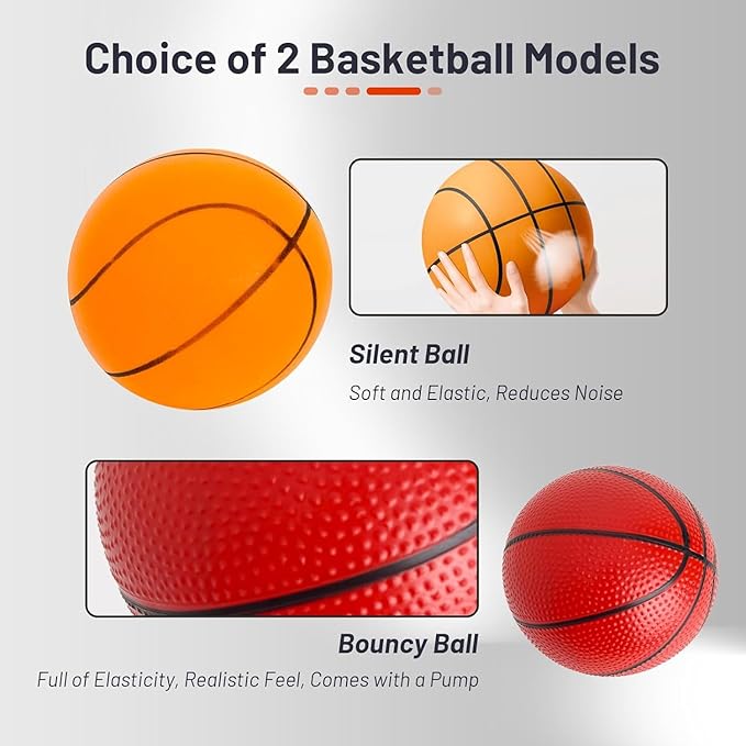 Mini Basketball Hoop Indoor 25 Inch, Adjustable-Height Wall Mounted Hoop, Silent Basketball Backboard&Rim, Indoor Wall Basketball Hoop Shatter-Proof, Mini Hoop 2 Ball