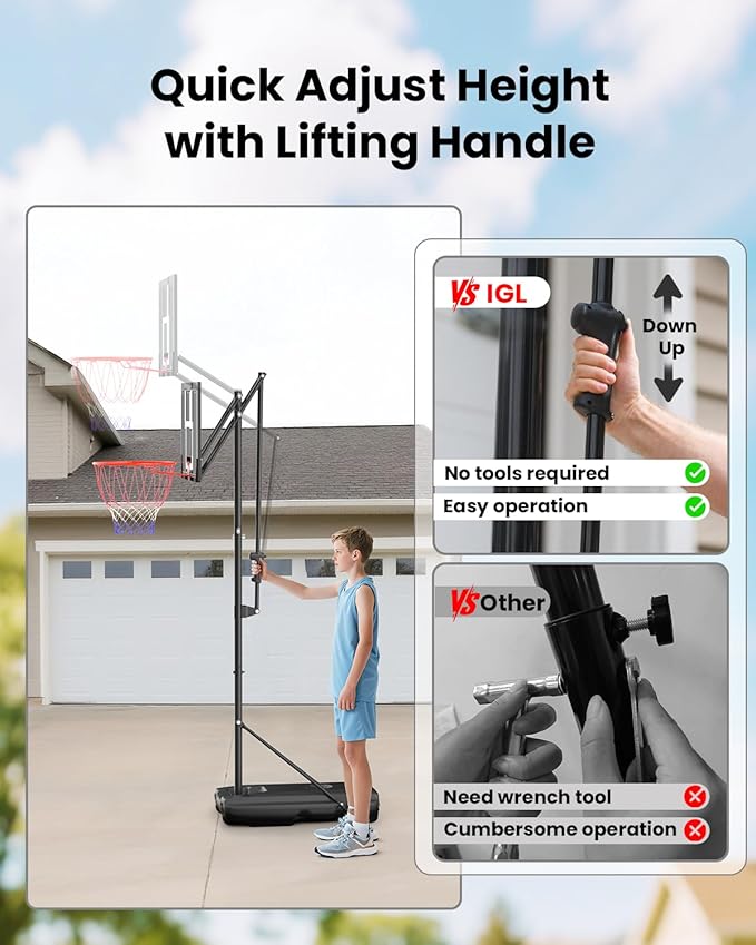 IGL Kids Basketball Hoop Outdoor, Adjustable Basketball Hoop for Kids/Teenagers/Youth, Portable Basketball Goals System in Backyard/Driveway/Indoor, with 33in PC Backboard and Enlarged Base