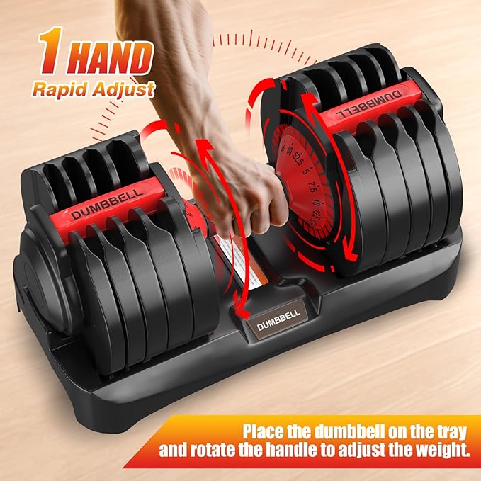 25/52.5/55LBS Adjustable Dumbbells Set with Anti-Slip Handle, Fast Adjust Weight Dumbbells Set with Dual Safety Locking System, Versatile Weights Set for Women & Men Full Body Workout Fitness, Compact Size Space Saving for home gym