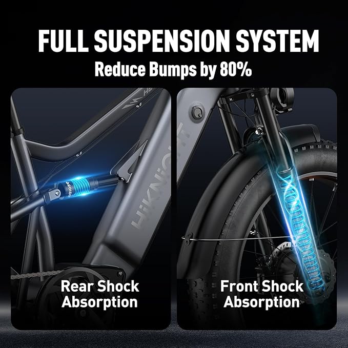 Dual Motor Electric Bike Peak 3000W, 52V 20AH Battery E Bike for Adults 26 Inch Fat Tire Mountain Electric Bicycle 38 MPH, Full Suspension Dual Hydraulic Disc Brake, Up to 90 Miles Range