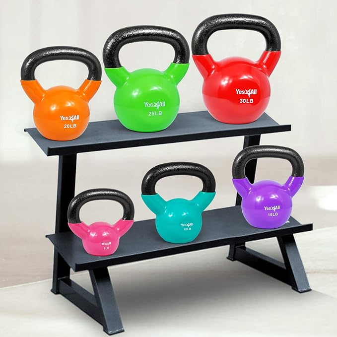 Yes4All Kettlebell Set Vinyl Coated Weights Combo for Full Body Workout Equipment Push up, Grip Strength Training, Dumbbell Weights Exercises