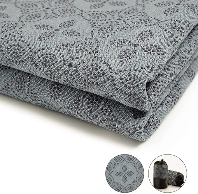 Yoga Towel, Hot Yoga Mat Towel - Sweat Absorbing Non-Slip for Hot Yoga, Pilates and Workout, 24x72 inches with Upgraded Clover-Shaped Grip Dots (Grey)