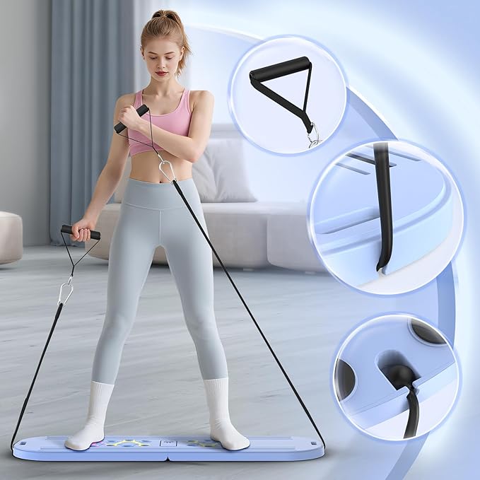 Pilates Board Pilates Reformer Set for Women, 4 in 1 Foldable Pilates Equipment with Timer, Portable Pilates Machine for Home Workout, Fitness, Exercise, Ab, Core