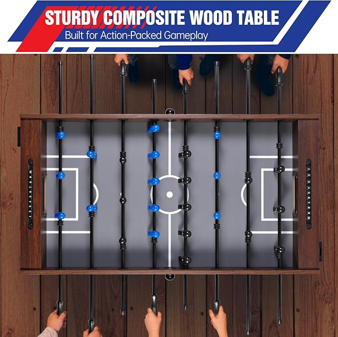 54 Inch Large Size Foosball Table for Adults, Competition Full Size Soccer Game Table with 2 Balls, Football Table Game Room