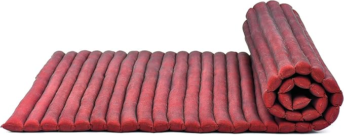 Leewadee - Kapok Roll Mat – Handcrafted Folding Sleep & Relaxation Mattress from Thailand, Ideal as Guest Bed, Camping Mat, Yoga Mat or Traditional Futon, 75 x 39 inches, Red