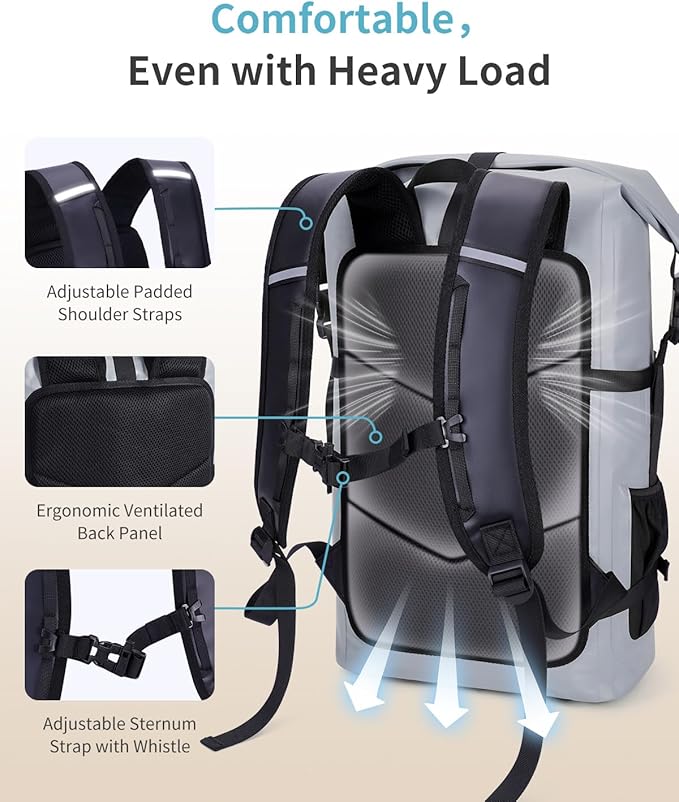 ECOHUB Waterproof Backpack for Women Men, 30L Roll-Top Closure Heavy Duty Dry Bag for Travel with IPX8 Waterproof Phone Case