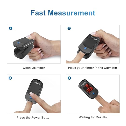 Mibest CN160 Fingertip Pulse Oximeter Blood Oxygen Saturation Monitor with Batteries Included (Black)