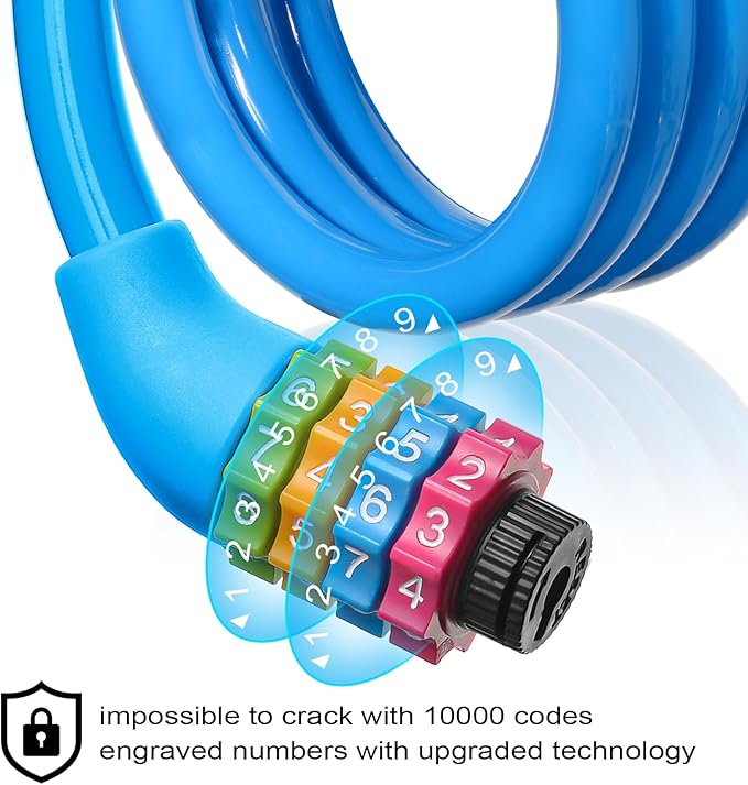25 Inch Bike Lock Cable, Portable Anti Theft 4 Digits Codes Cable Locks, Resettable Combinations Coiling Bicycle Lock for Bike, Motorbike, Scooter, Skateboard, Gate, Fence (Pink)