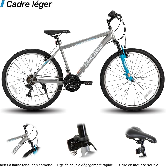 HILAND 26 27.5 29 Inch Mountain Bike, Mens and Womens MTB with 21 Speeds, High-Tensile Steel Frame, V Brake, Hardtail Bicycle for Adults